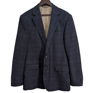 MOSS (Moss Bros) Navy Windowpane Plaid Blazer 44L Tailored Fit